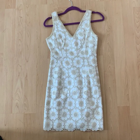 Lilly Pulitzer white and gold lace dress